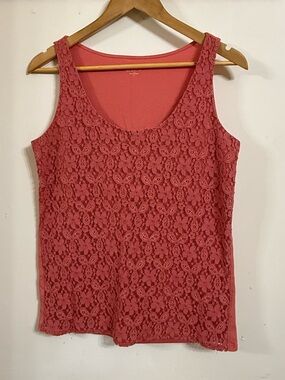LOFT Coral Lace Overlay Tank Top